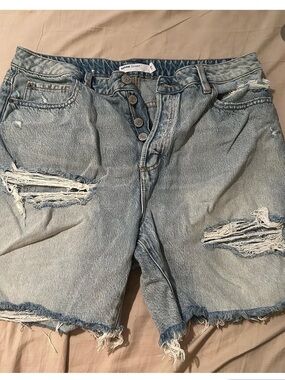 Garage Light Blue High Waist Distressed Denim Shorts